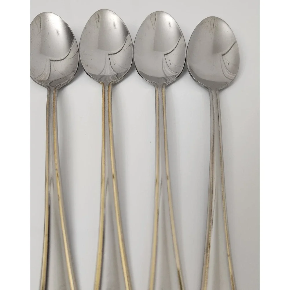 Cambridge Stainless Tea Spoons Gold Trim Shell‎ Tip (Set of 4) Flatware